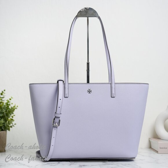 NWT Tory Burch Emerson Saffiano Leather Tote Crossbody in Pale Violet 159586 - Picture 1 of 9